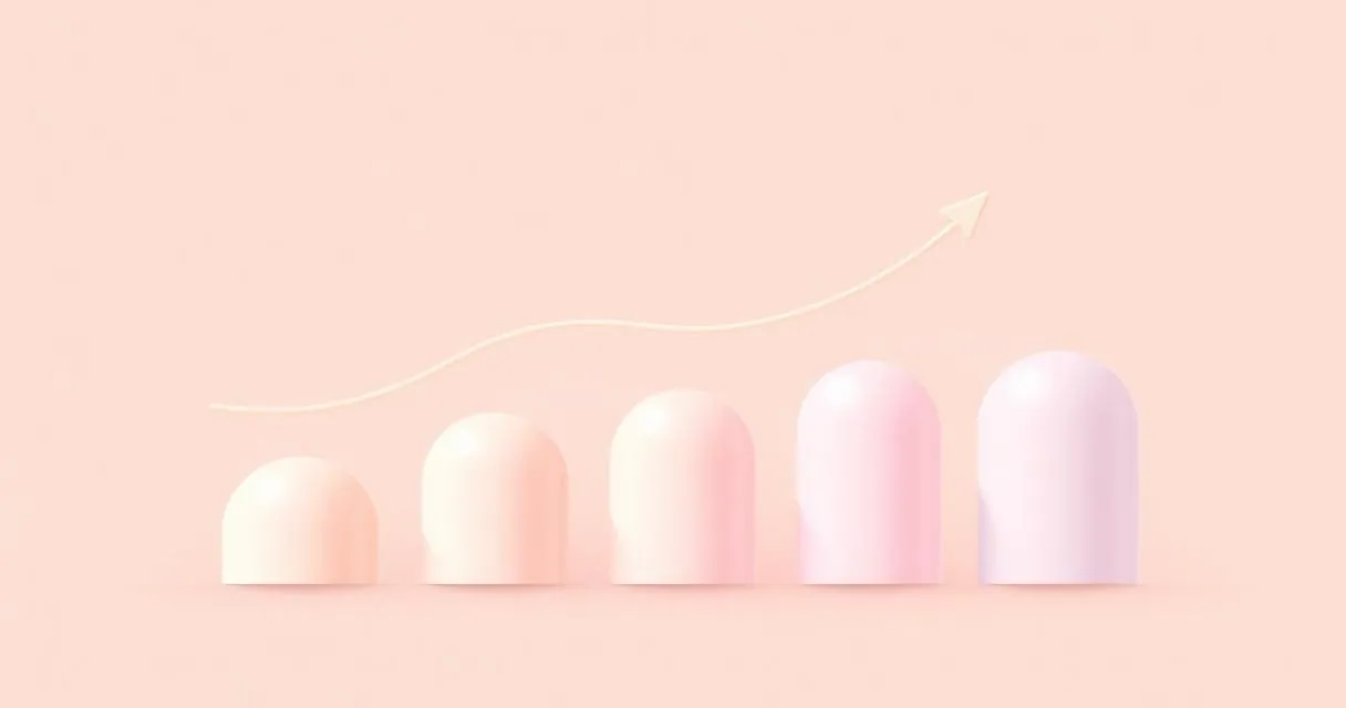 Abstract growth curve rising above soft rounded bars, symbolizing trust compounding over time