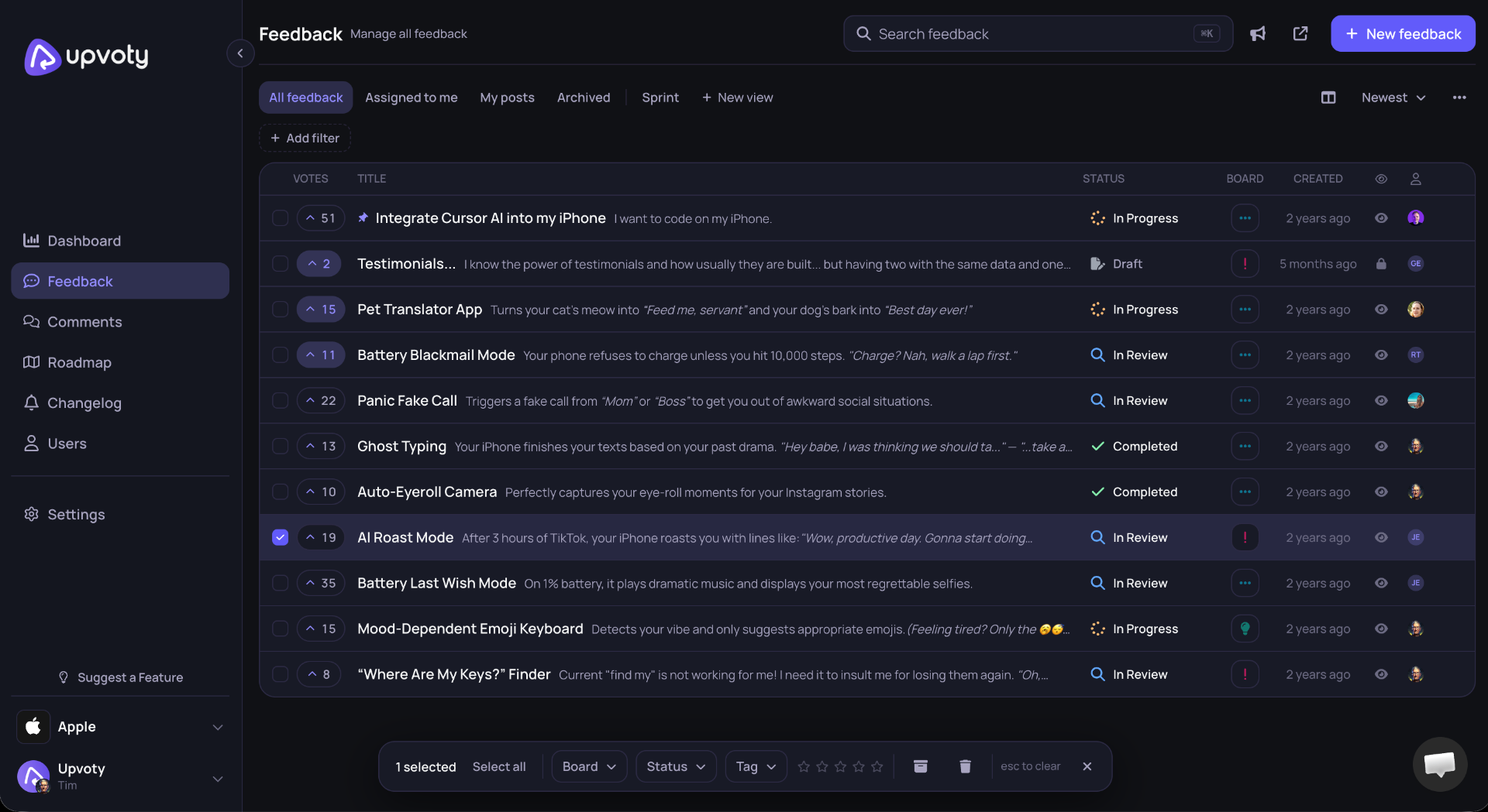Upvoty powerful dashboard preview