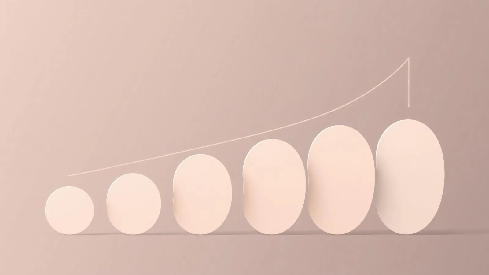 Abstract chart of five rising stages with a growth curve above them