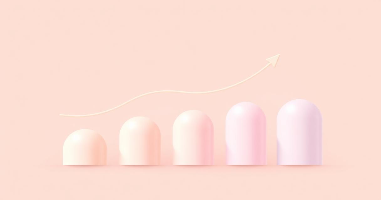 Abstract growth curve rising above soft rounded bars, symbolizing trust compounding over time