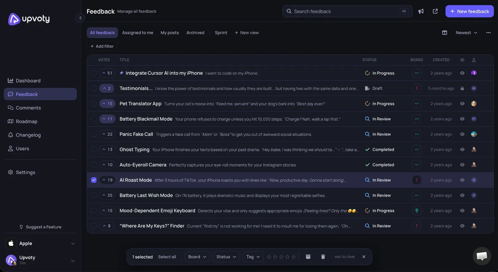 Upvoty powerful dashboard preview