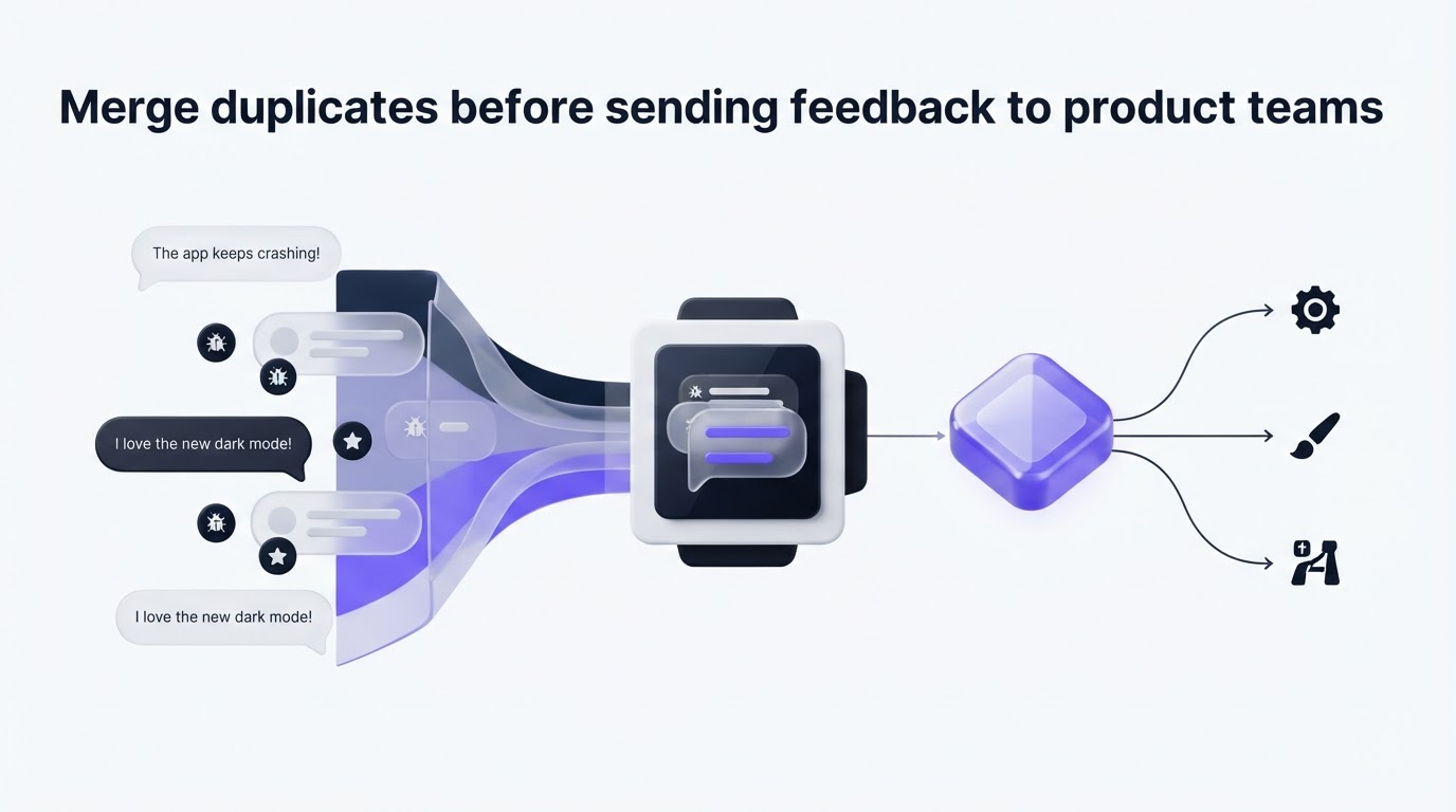 Merge duplicates before sending feedback to product teams