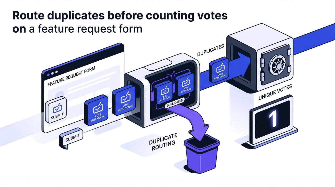 Route duplicates before counting votes on a feature request form