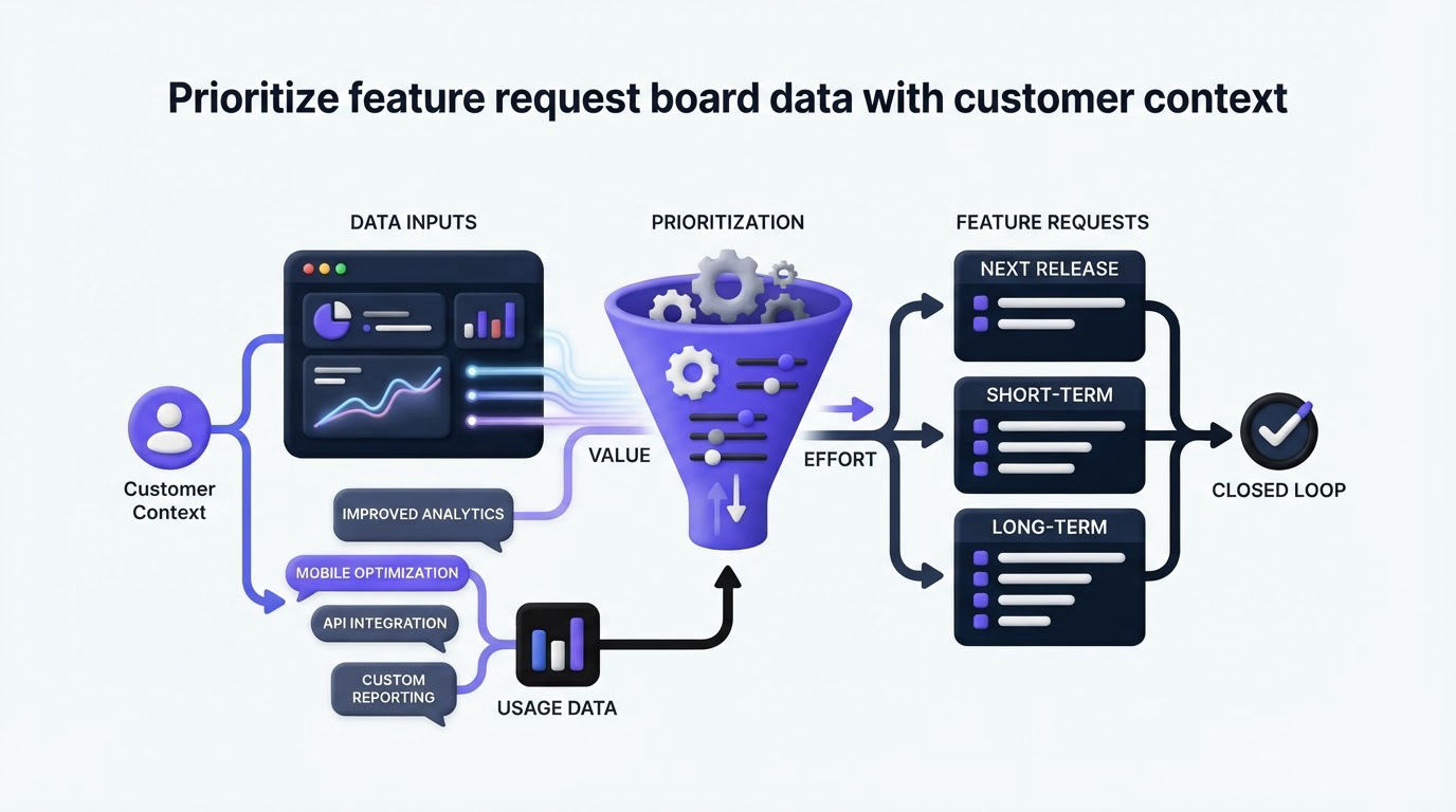 Prioritize feature request board data with customer context