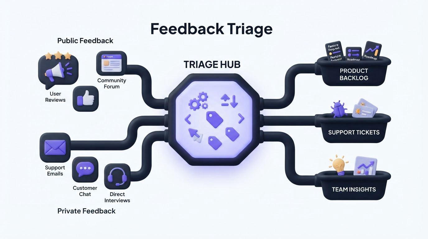 Feedback triage software for public and private feedback